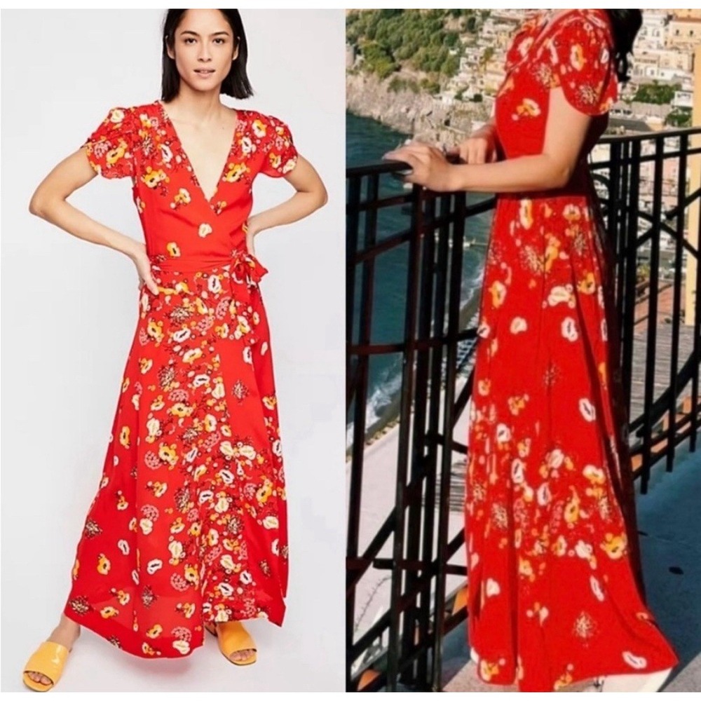 Free‎ People Jess Wrap Floral Maxi  Dress Women size Small Boho